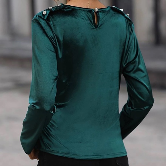 Luxe Button Ruched Satin Blouse - Picture 3 of 4